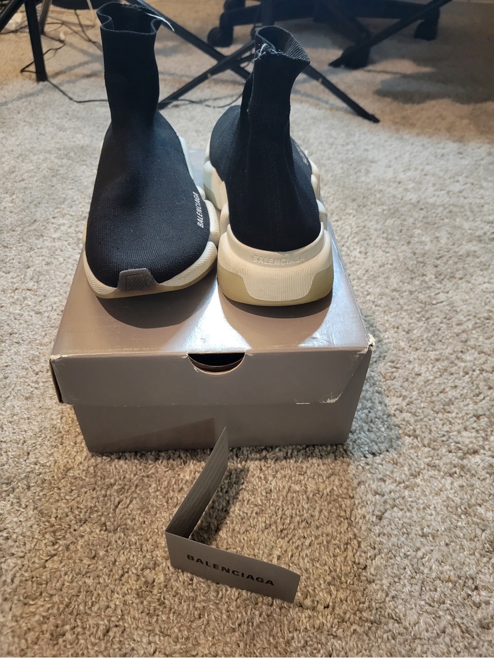 Balenciaga Black Sock-Style Sneakers with White Sole